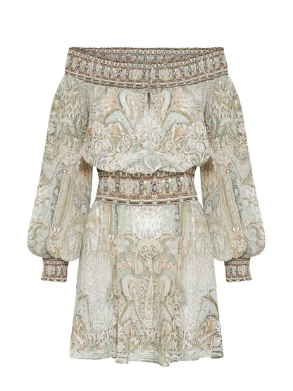 Off-Shoulder Silk Mini Dress