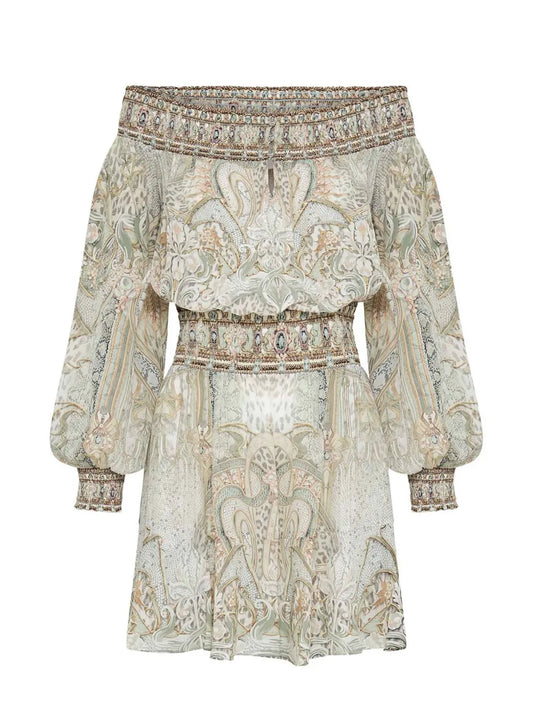 Off-Shoulder Silk Mini Dress