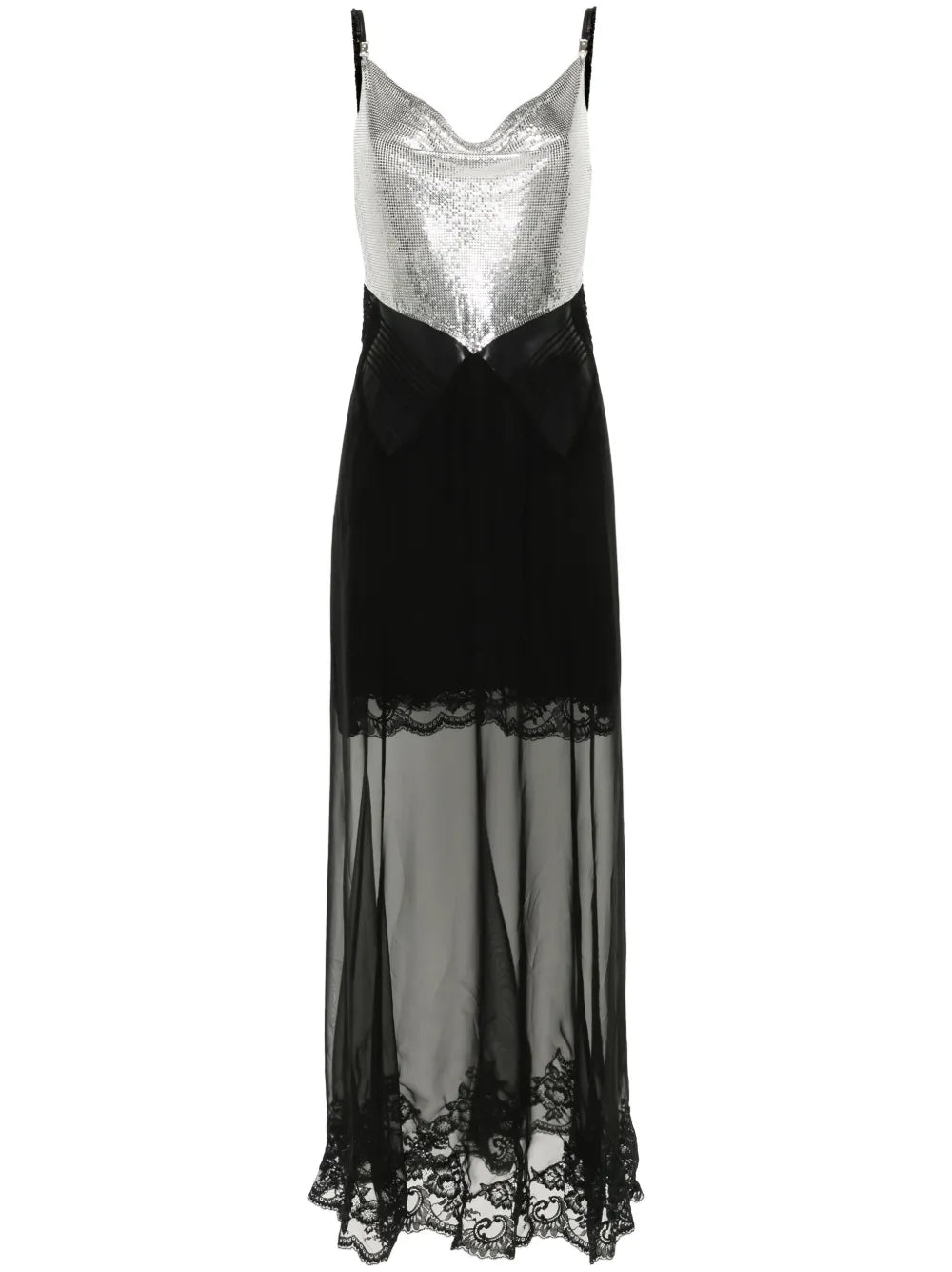 Mesh-Chain Semi-Sheer Maxi Dress