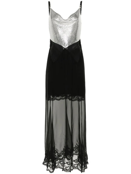 Mesh-Chain Semi-Sheer Maxi Dress