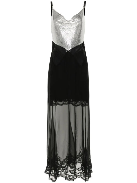 Mesh-Chain Semi-Sheer Maxi Dress