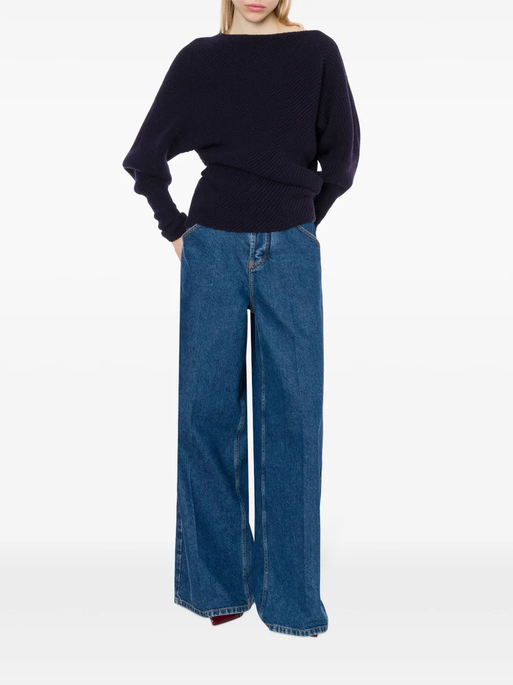 Asymmetric Ribbed-Knit Jumper