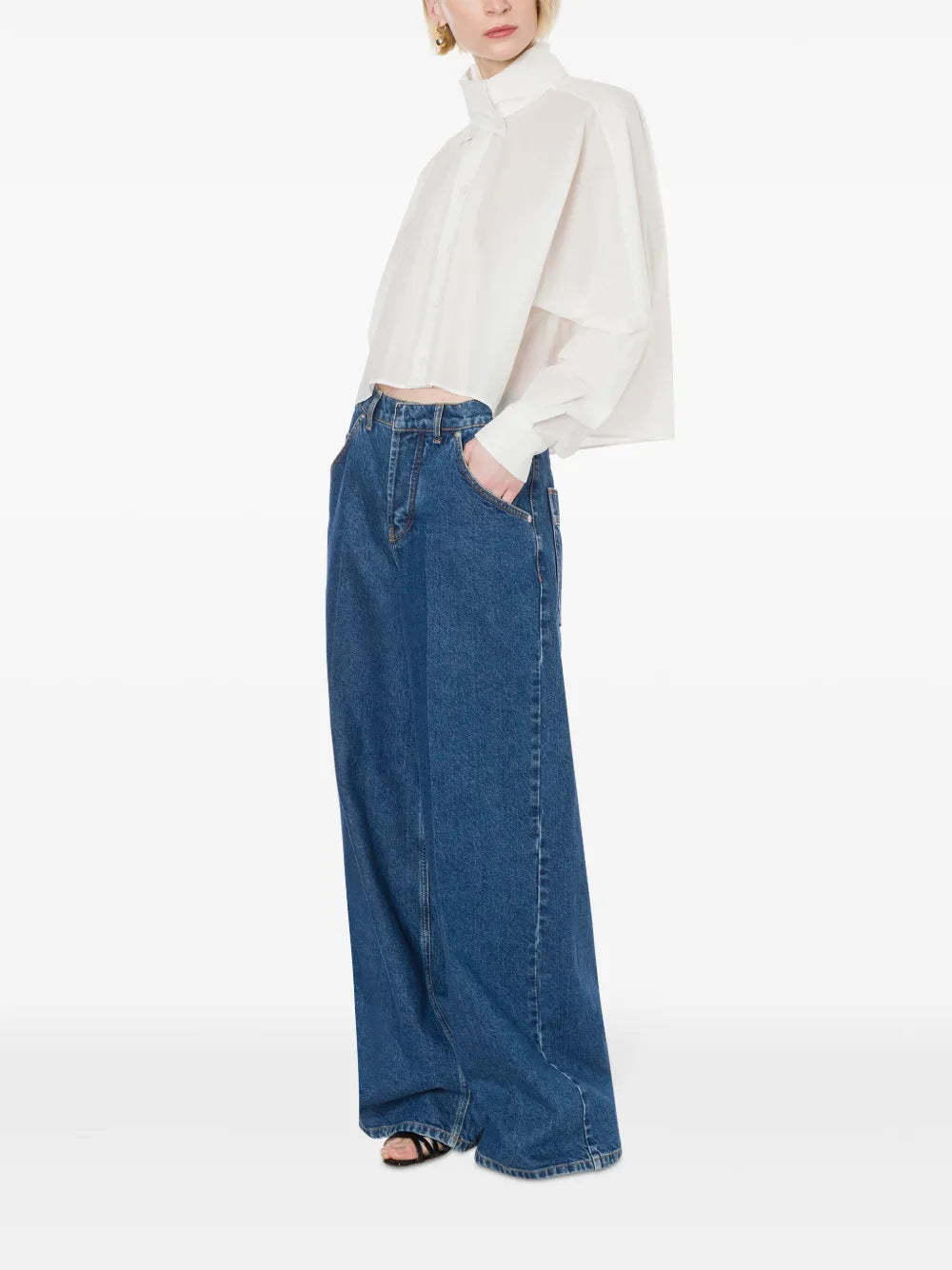 Button-Down Collar Cropped Shirt
