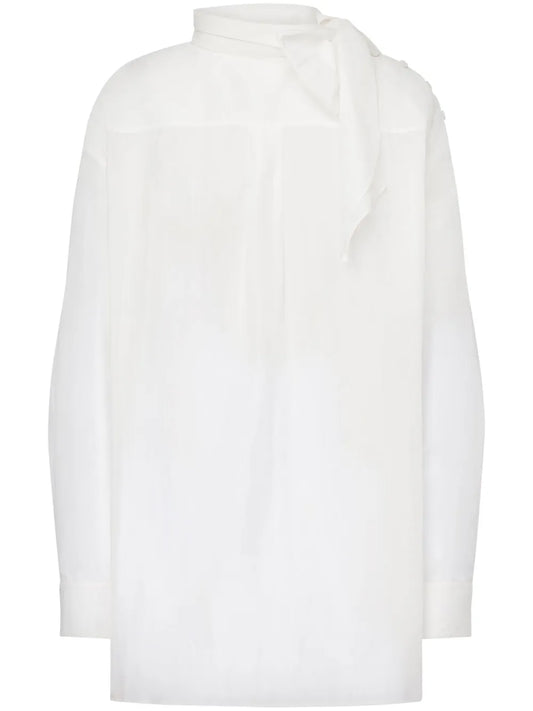 Pussy-Bow Collar Poplin Blouse