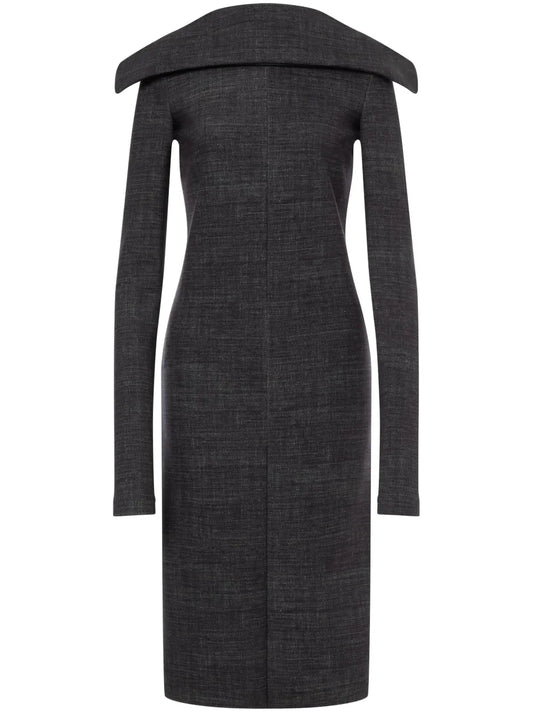 Folded-Neckline Midi Dress