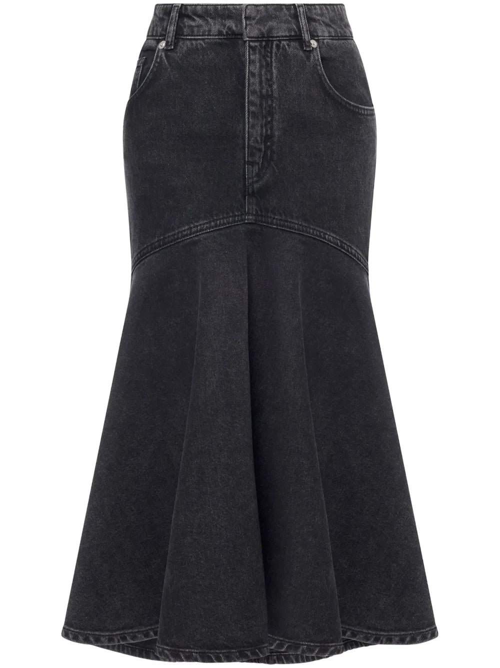 High-Waisted Denim Midi Skirt