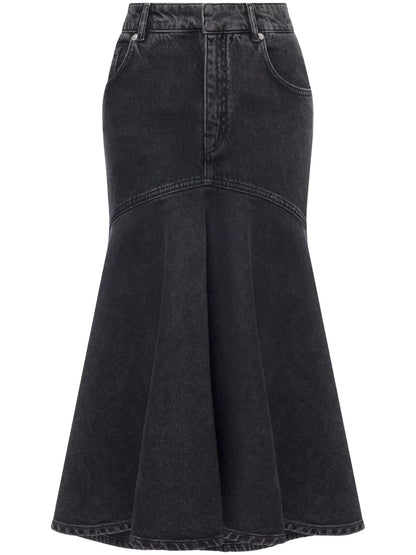 High-Waisted Denim Midi Skirt