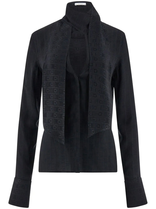 Gancini-Jacquard Silk Blouse