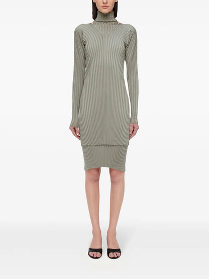 Layered Ribbed-Knit Dress