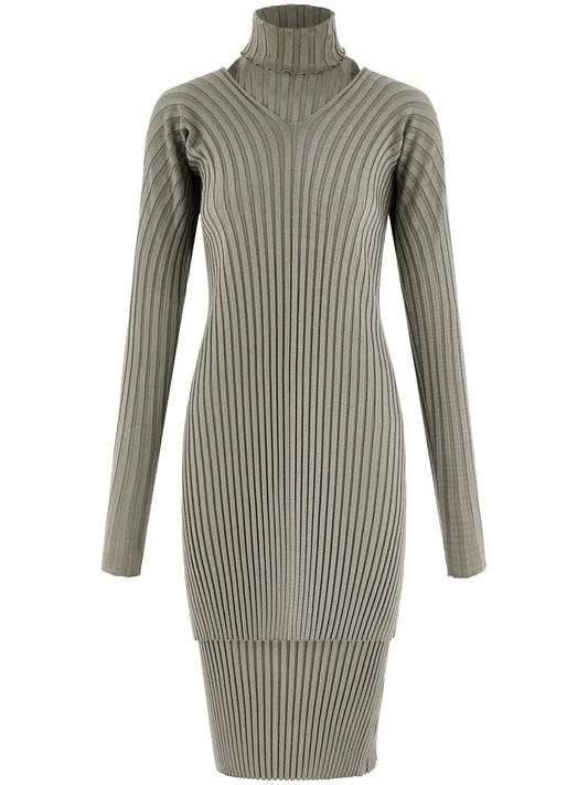 Layered Ribbed-Knit Dress