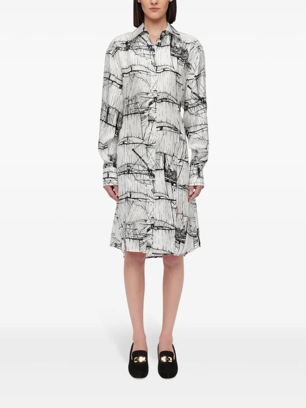 Graphic-Print Silk Shirtdress