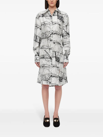 Graphic-Print Silk Shirtdress