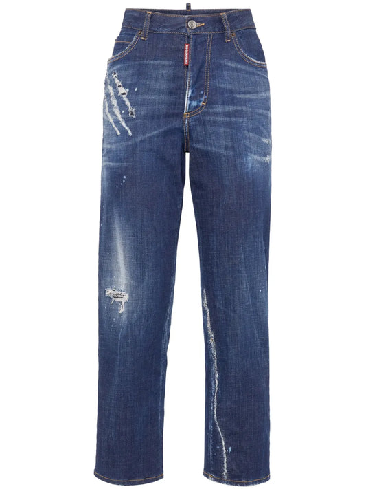 Distressed Straight-Leg Jeans