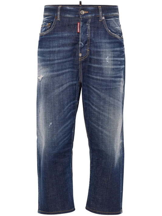 Bleached-Wash Cropped Jeans