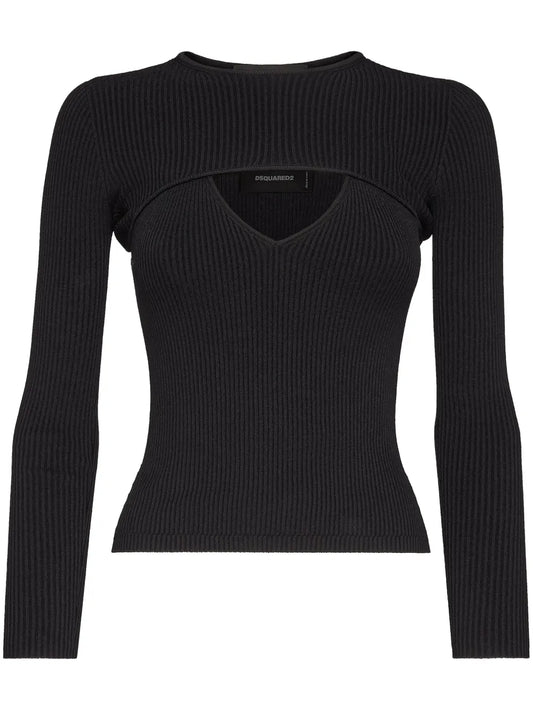 Cut-Out Ribbed-Knit Top