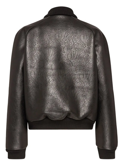 Zip-Up Leather Bomber Jacket