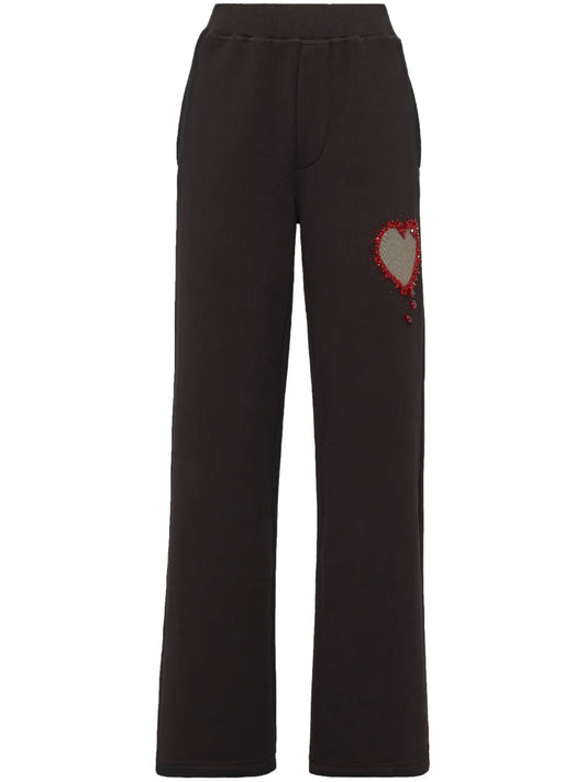 Heart-Appliqué Flared Track Pants