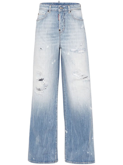 Distressed Wide-Leg Jeans