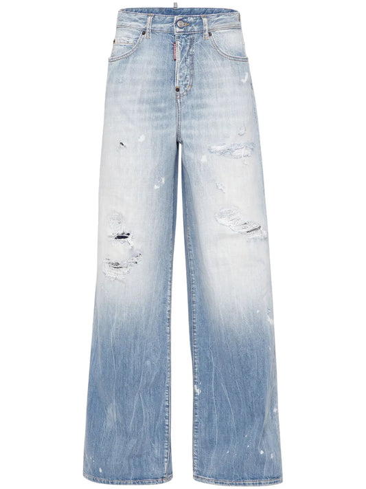 Distressed Wide-Leg Jeans