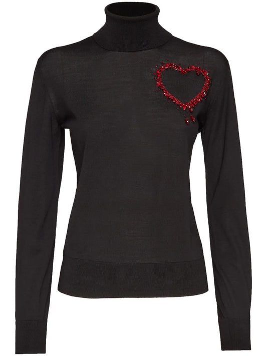 Heart-Motif High-Neck Jumper