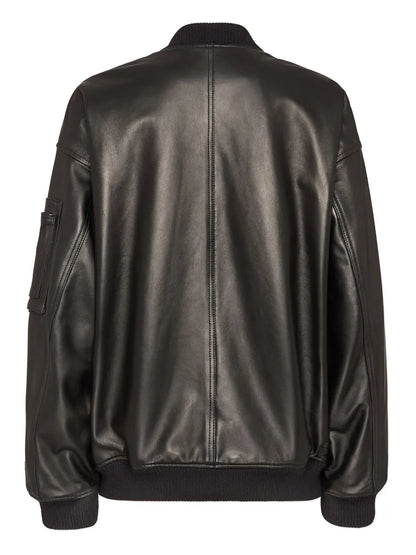 Zip-Up Leather Bomber Jacket