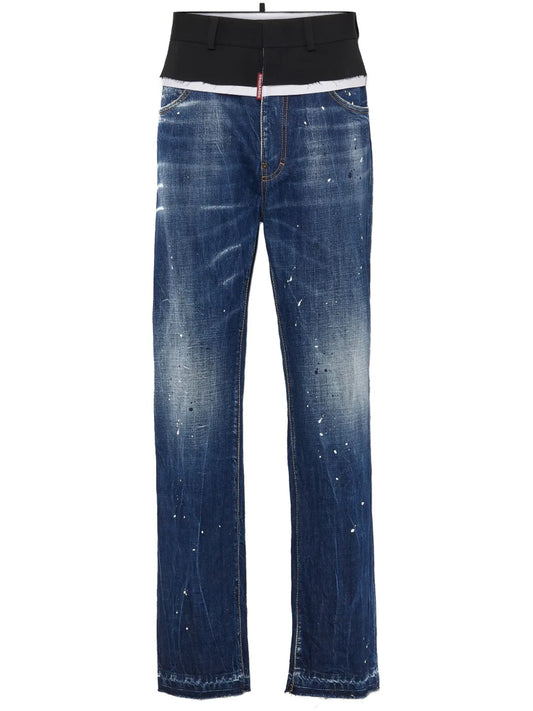 Paint Splatter-Detail Washed Denim Jeans