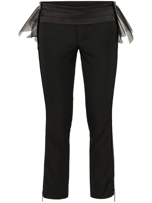 Tulle-Overlay Skinny Trousers