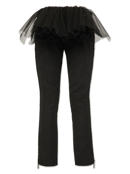 Tulle-Overlay Skinny Trousers