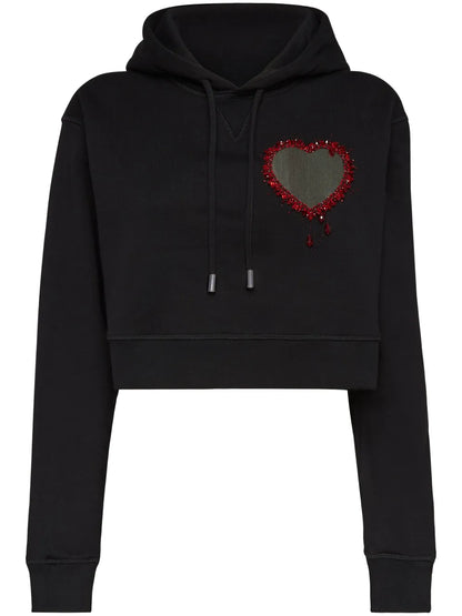 Bead-Embellished Cotton Hoodie