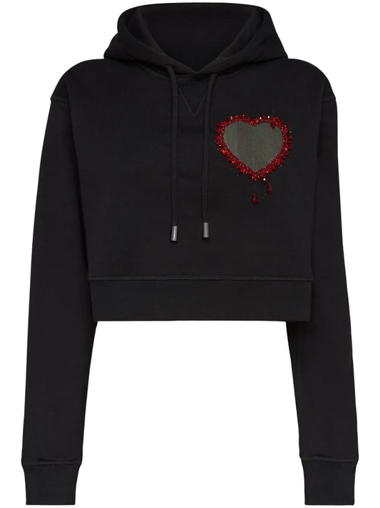 Bead-Embellished Cotton Hoodie
