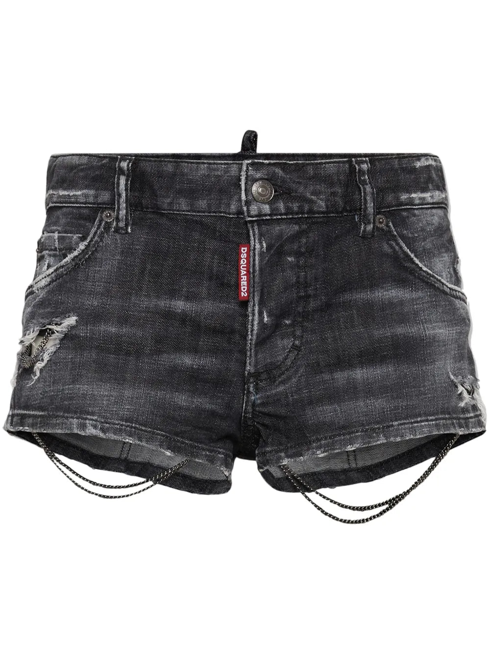Chain-Detail Denim Mini Shorts
