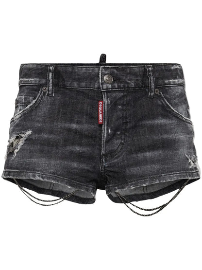 Chain-Detail Denim Mini Shorts