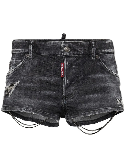 Chain-Detail Denim Mini Shorts