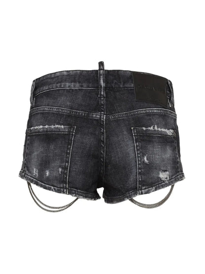 Chain-Detail Denim Mini Shorts