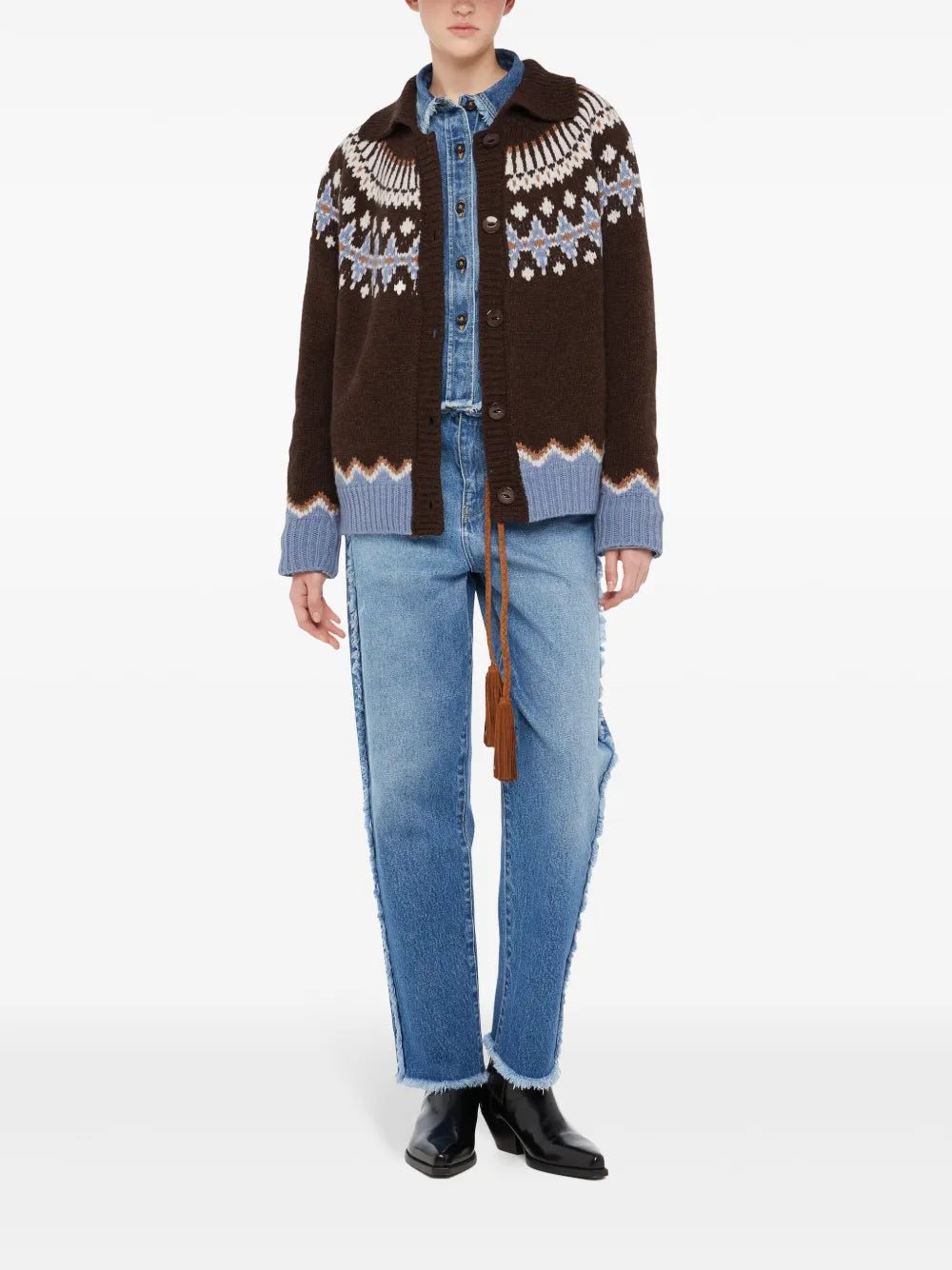 Fair Isle Intarsia Knit Wool Cardi Coat