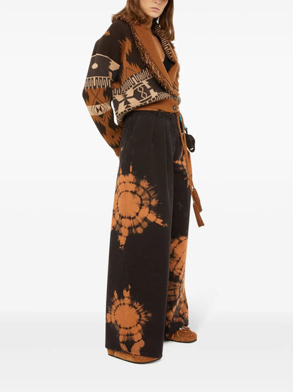 Abstract-Pattern Wide Leg Jeans