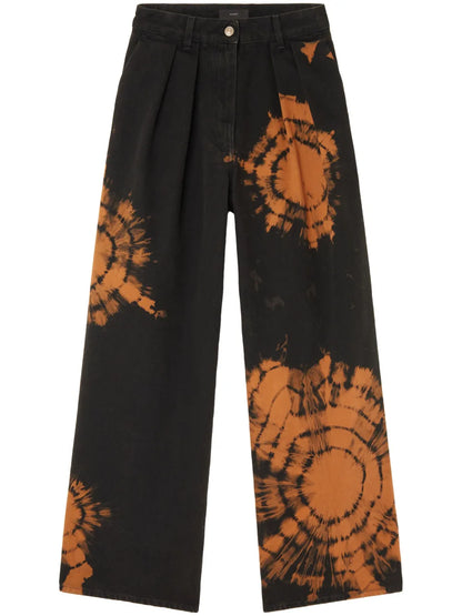 Abstract-Pattern Wide Leg Jeans