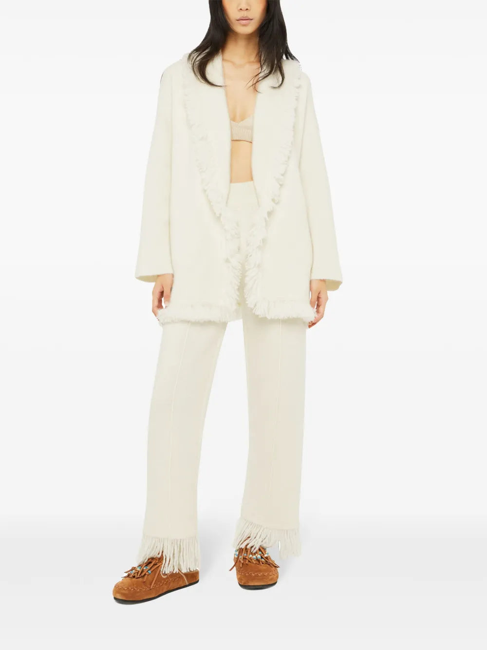 Fringed-Edge Cashmere-Blend Cardigan