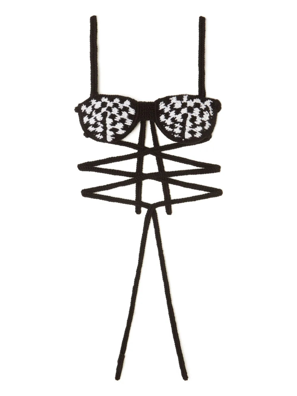 Check-Pattern Crochet Bra