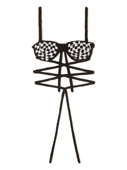 Check-Pattern Crochet Bra