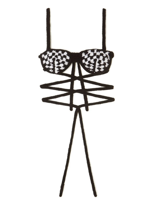Check-Pattern Crochet Bra