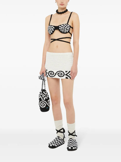 Check-Pattern Crochet Bra