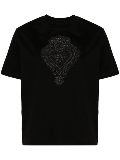 Corded-Lace-Detailing Cotton T-Shirt