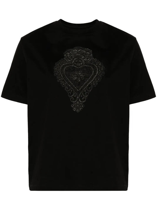 Corded-Lace-Detailing Cotton T-Shirt