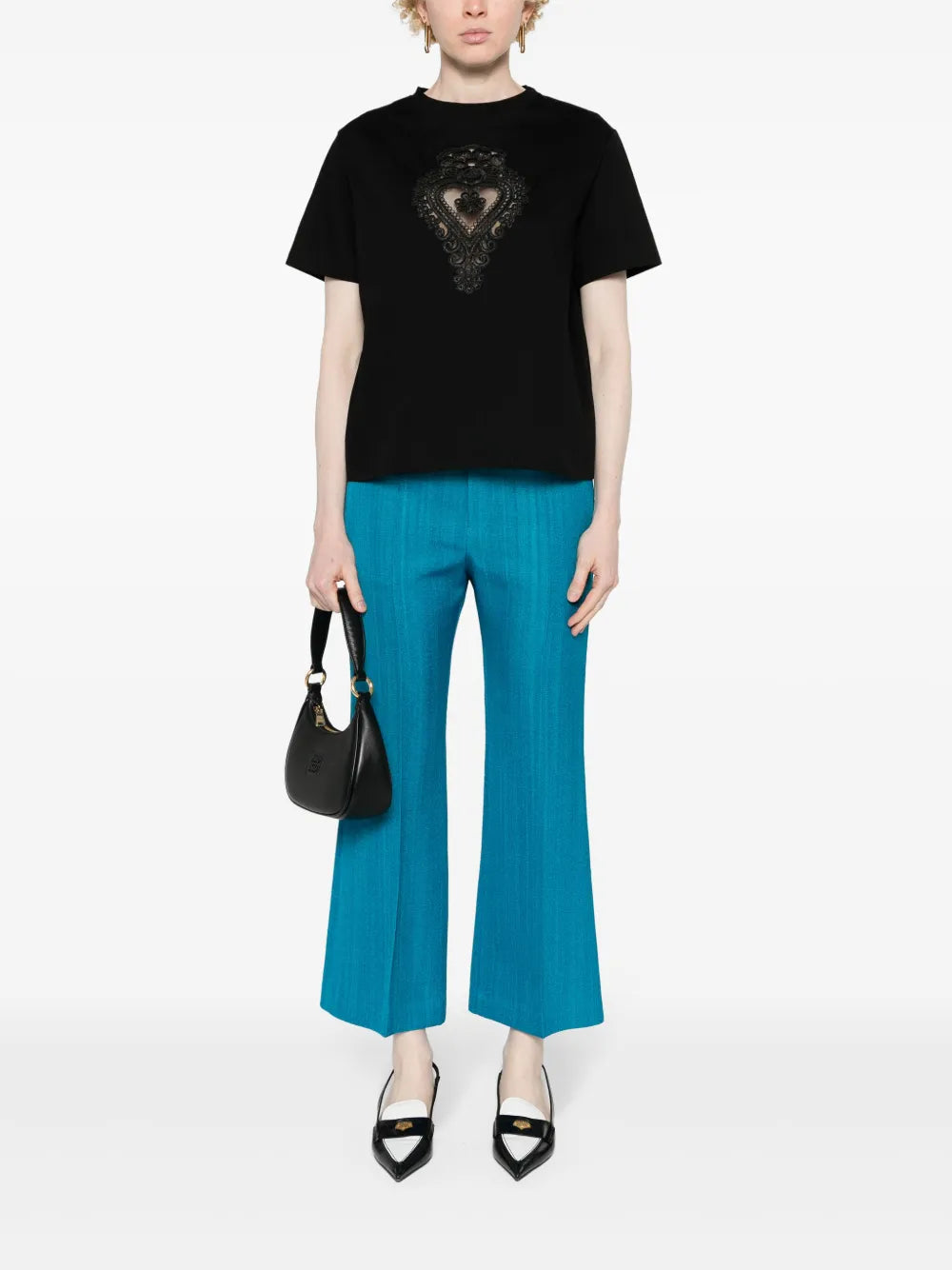 Corded-Lace-Detailing Cotton T-Shirt