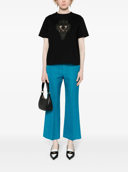 Corded-Lace-Detailing Cotton T-Shirt