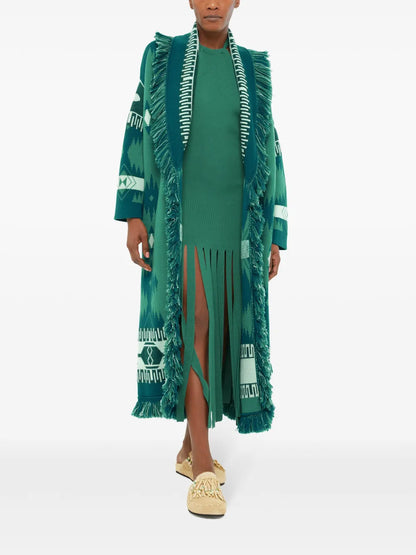 Patterned-Jacquard Virgin-Wool Cardigan
