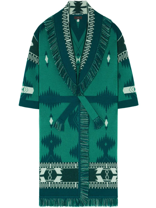 Patterned-Jacquard Virgin-Wool Cardigan
