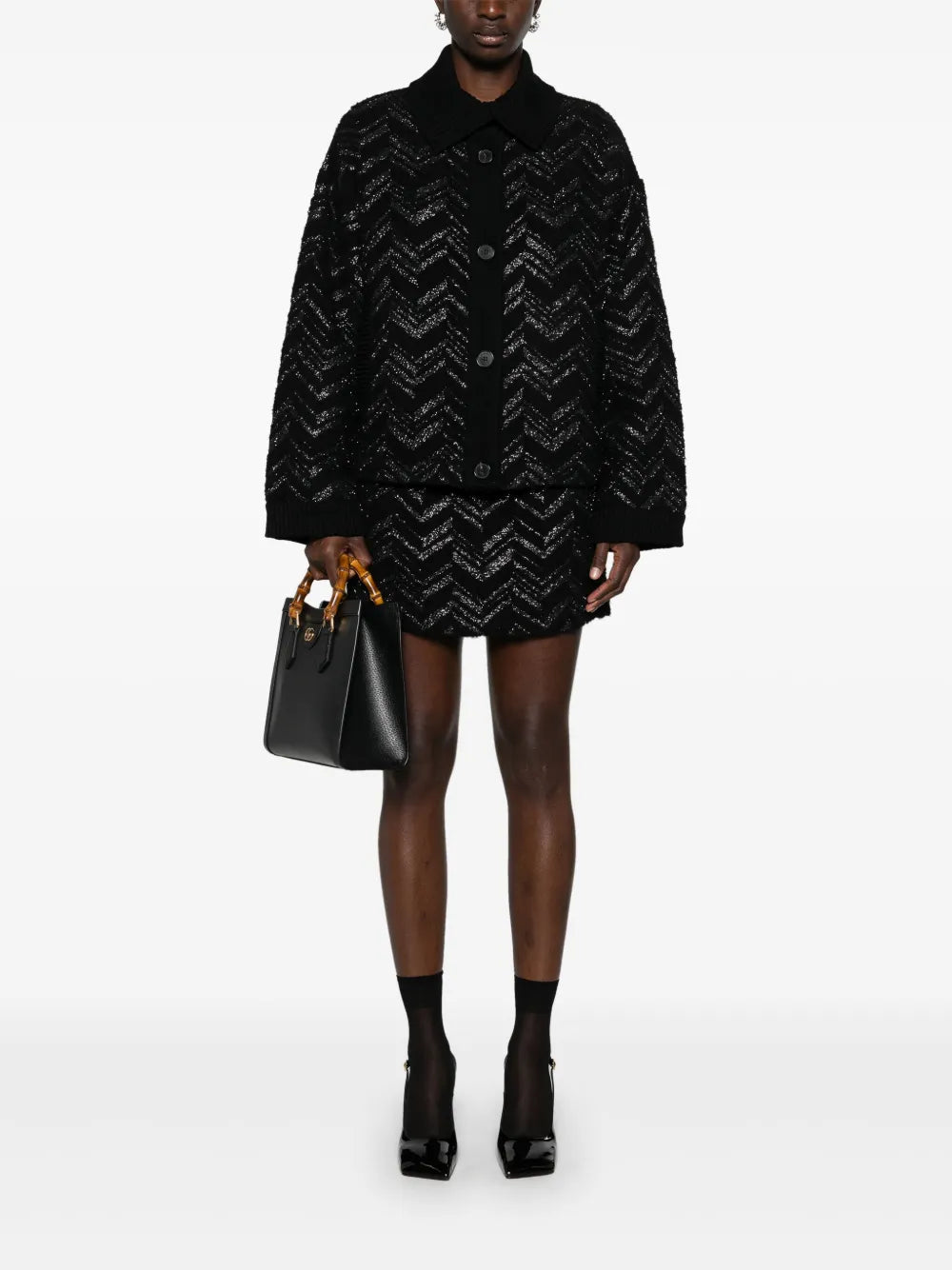Zigzag-Woven Lurex-Detailed Cardigan