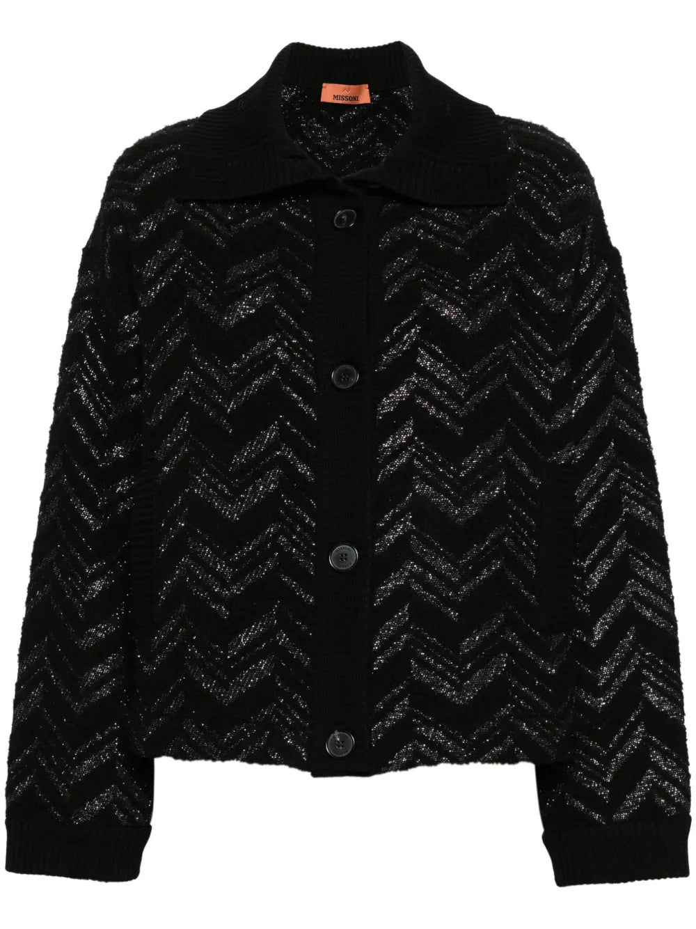 Zigzag-Woven Lurex-Detailed Cardigan